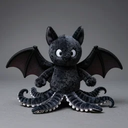 vampire bat plush with webbed octopus legs reminiscent of bat wings, by the sanrio company, real life, cinematic, adorable
