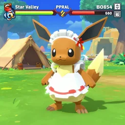 video game pokemon : espeons reprisal star valley resident evil vaporeons mystery dungeon ( 6 4 ) sony playstation fps resolution screenshot resident eevee camping fighting old god espeon wearing maid hat pokemon final low poly