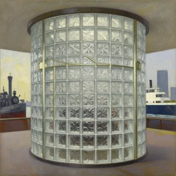 art deco architecture, glass block, steamliner modern, grant wood, pj crook, edward hopper, oil on canvas