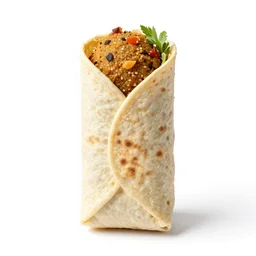 ornate falafel wrap, 8k product photo, isolated on a pure white background, centered, entire object in frame, sharp focus, soft studio lighting
