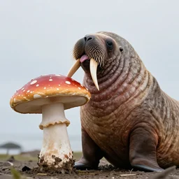 a high fidelity photograph of a walrus licking a big mushroom —w 1024