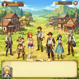 jrpg gameplay of dating sim set in 1 8 3 7, old western town featuring cowboys and cowgirls, characters from africa, china, japan, and europe
