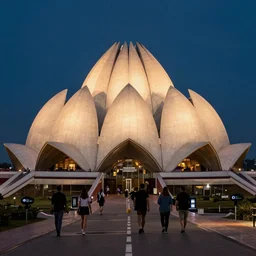 street view of gigantic lotus flower temple city at night by cyril rolando and naomi okubo and dan mumford and ricardo bofill