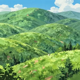 green hills from an anime movie in the style of Surendra Rajawat on ArtStation, 4k,