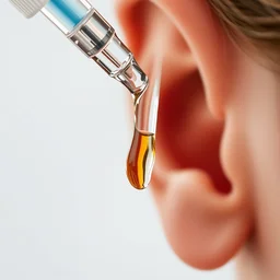 ear drops falling into the ear canal