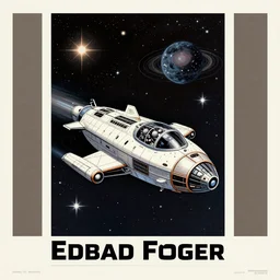 a spaceship flying through a solar system, spaceship, stars, galaxy, poster, 1950s art deco, retrofuturism, edward hopper