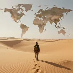 A lonely traveller in a desert world, award winning, trending on artstation, unreal engine