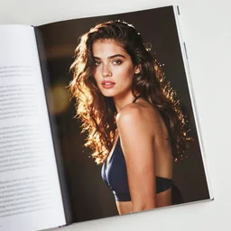 a beautiful woman in swimsuit, a magazine page