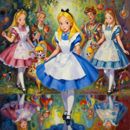 a beautiful insanely intricate oil painting of alice in wonderland, reflexions, colorfull, by william turner art, by greg rutkowski, by james jean, by rossdraws, by frank franzzeta, by sakimichan, trending on artstation, insanely detailed illustration, contur lines, masterpiece, octane render, 8 k