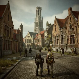 Bruges post-nuclear war in Fallout 4, in game screenshot