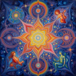a beautiful acrylic painting of deep psychedelia portraying universal consciousness of the infinite by hanna yata, geenss archenti flores, ben ridgway, digital art, ambient occlusion, redshift render,