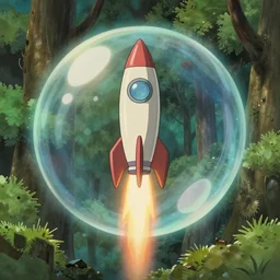 unrealistic interior shot from howls moving castle ( 2 0 0 4 ) of a scientist rocketing out of a shining bright bubble in a woodland pyramid valley. cartoon depth of field.