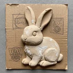 arty rabbit, paint, collage, clay, cardboard, lineart, textured, impasto, street art, trending on artstation, hd