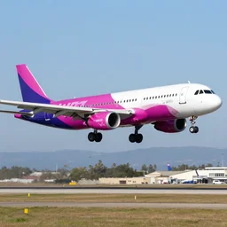 wizzair airbus a 3 2 1 neo landing at skiathos airport, low over the heads of the people on the beach, highly detailed caricature, 8 k
