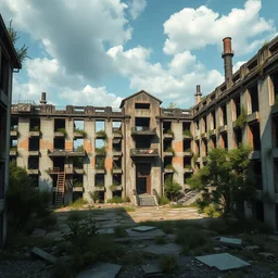 a beautiful detailed render of abandoned unfinished building architecture urbex industrial architecture nature building courtyard house city by jacob van ruisdael, tron futuristic architecture island dieselpunk nature extraterrestial apocalyptic matte painting, archdaily, wallpaper, highly detailed, trending on artstation.
