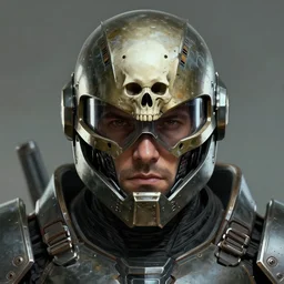 fallout power armor as a realistic cyberpunk knight, closeup portrait art by donato giancola and greg rutkowski, realistic face, digital art, trending on artstation, symmetry!!, skull helmet