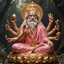 wise old Indian guru, multiple arms, pink and gold , by Anato Finnstark, Tom Bagshaw, Brom