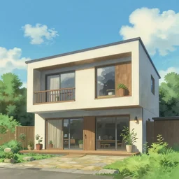 Ghibli style modern house architecture