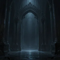 ominous mysterious dark etherial gate in the void, midnight, quiet and serene, deviantart, hall of mirrors, official art, concept art, intricate high detail masterpiece