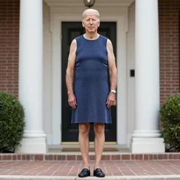 joe biden standing alone, wearing a dress