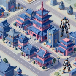game asset of modular japanese city and streets, in gouache detailed paintings, props, stylized, 2 d sprites, kitbash, arcane, overwatch, blue and pink color scheme, 8 k, close up