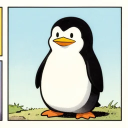 the fat penguin, vintage comic by greg rutkowski