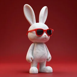 rabbit groot as marble statue, red sunglasses, in red background, soft red texture, red realistic 3 d render, high red lights