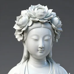 white, shiny, ming dynasty, painted porcelain head of a woman, 3 d octane render, high resolution, fine details, the head is covered in 3 d white lotus flowers, by daniel arsham and james jean