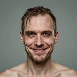 portrait of an extremely greasy haired creepy dutch man, creepy smile, oval shaped head, very weak and fading facial hair, light brown undercut hairstyle, oily skin, canon eos r 3, f / 1. 4, iso 2 0 0, 1 / 1 6 0 s, 8 k, raw, unedited, symmetrical balance, wide angle
