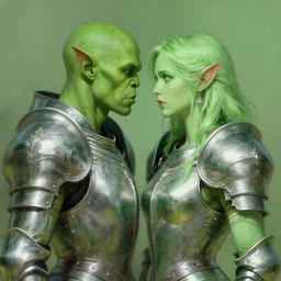 green human faced orc female, light green tone beautiful face, plated armor intricate, elegant, highly detailed by artgerm, trending on artstation by greg rutkowski, by jeremy mann, digital painting