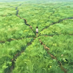 multi-dimensional rift leading to many worlds in a grassy plain, a fantasy digital painting by Makoto Shinkai, trending on Artstation, highly detailed
