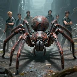 a portrait of a giant mechanical spider by Greg Rutkowski, Sung Choi, Mitchell Mohrhauser, Maciej Kuciara, Johnson Ting, Maxim Verehin, Peter Konig, final fantasy , mythical, 8k photorealistic, cinematic lighting, HD, high details, atmospheric,
