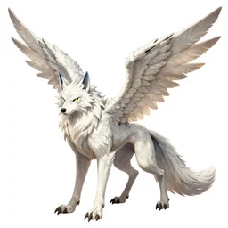 Azure feathered winged wolf character design sheet, Monster Hunter Illustrations art book, big claws, huge wings, long tail, Moebius, Greg Rutkowski, Zabrocki, Karlkka, Jayison Devadas, Phuoc Quan, trending on Artstation, 8K, ultra wide angle, zenith view, pincushion lens effect.