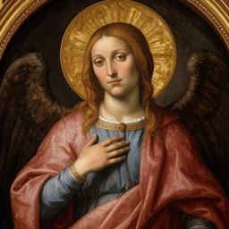 drexel from true romance as a patron saint with a halo, devotional art, renaissance painting, fra angelico, full painting, uncropped