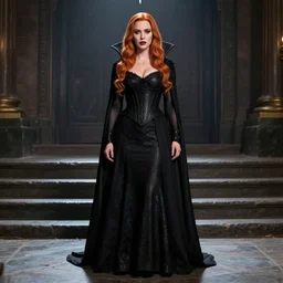 full body photograph of a real-life christina hendricks vampire queen, Extremely detailed. 8k