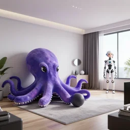 cool trendy apartment interior, with octopus monster, android girl, extremely detailed, sharp focus, wide view, full body shot, smooth, digital illustration, by james jean, by rossdraws, frank franzzeta, mcbess, sakimichan
