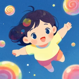 portrait of a young girl floating in space, colorful, cute face by ilya kuvshinov, yoshinari yoh, kmai yoneyama, dynamic pose, ( kyoani ), rounded eyes, illustration, anime poster, mads berg, textured, shading, floating candy