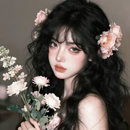 highly detailed ilustration of a beautiful cute girl with flowers, endless black hair, with pale skin, by nicola samuri, by dino valls, by m. w. kaluta, rule of thirds, seductive look, 4 k resolution
