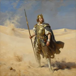 king of sand by jacques - louis david, by greg rutkowski, by zdzisław beksinski, by josep tapiro baro, trending on artstation, featured on pixiv, masterpiece, oil on canvas, cinematic composition, dynamic beautiful lighting,
