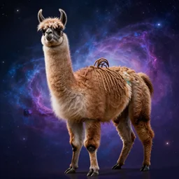 llama with dreadlocks, realistic creature concept, heroic pose, space nebula in background, by Cory Loftis, 4k, artstation