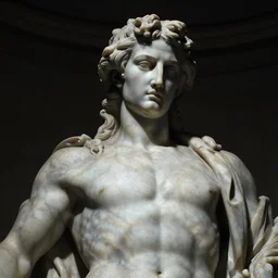 gigantic marble statue of lucifer, dark lighting, torso
