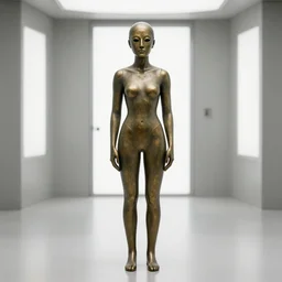 the full body shot of wax woman in bronze mask inside the room without doors and windows | interstellar movie by ridley scott with cinematogrophy of christopher doyle and art direction by hans giger, anamorphic bokeh and lens flares, 8 k, higly detailed masterpiece