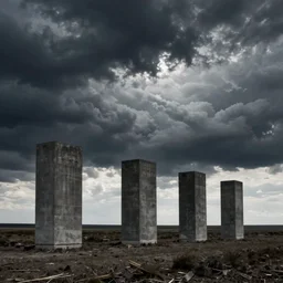 slightly tall boxes lined up across the horizon next to each other, zdzislaw beksinski