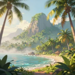 tropical morning, shallow depth of field, highly detailed, digital painting, trending artstation, concept art, illustration, cinematic lighting, vibrant colors, photorealism, epic, octane render
