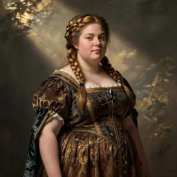 female dwarven noblewoman, chubby short stature, braided intricate hair, by franz xaver winterhalter