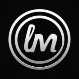 a vector logo made of silver with the letters l and the letter m inside a circle black background