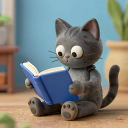 a cat reading a book claymation by nick park