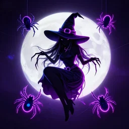 neon art witch spiders moon - 3