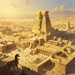 great ancient Egyptian city, a fantasy digital painting by Greg Rutkowski and James Gurney, trending on Artstation, golden hour, highly detailed