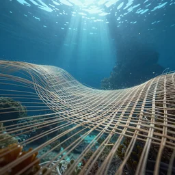 the wide woven threads of reality are unraveling, in an underwater scene lit from above, unreal engine